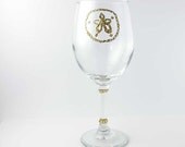 Sand Dollar Bling Wine Glasses, Clear Rhinestones, Gold Glass Paint, 20 oz. Wine Glasses