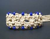 Adjustable Hemp Cord Bracelet with Shiny Blue Beads - Hemp Jewelry - Macrame Jewelry - Hippie - Bohemian -Gypsy