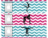 Gymnastics Water Bottle Labels-Gymnastics Party Favors-Pink Cevron Print-DIY-INSTANT DOWNLOAD