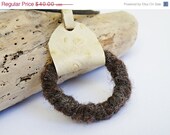 ON SALE Leather Pendant Necklace. Felted Wool Pendant. Brown and Beige. Tribal Necklace. Recycled Leather. Handmade by SteamyLab.