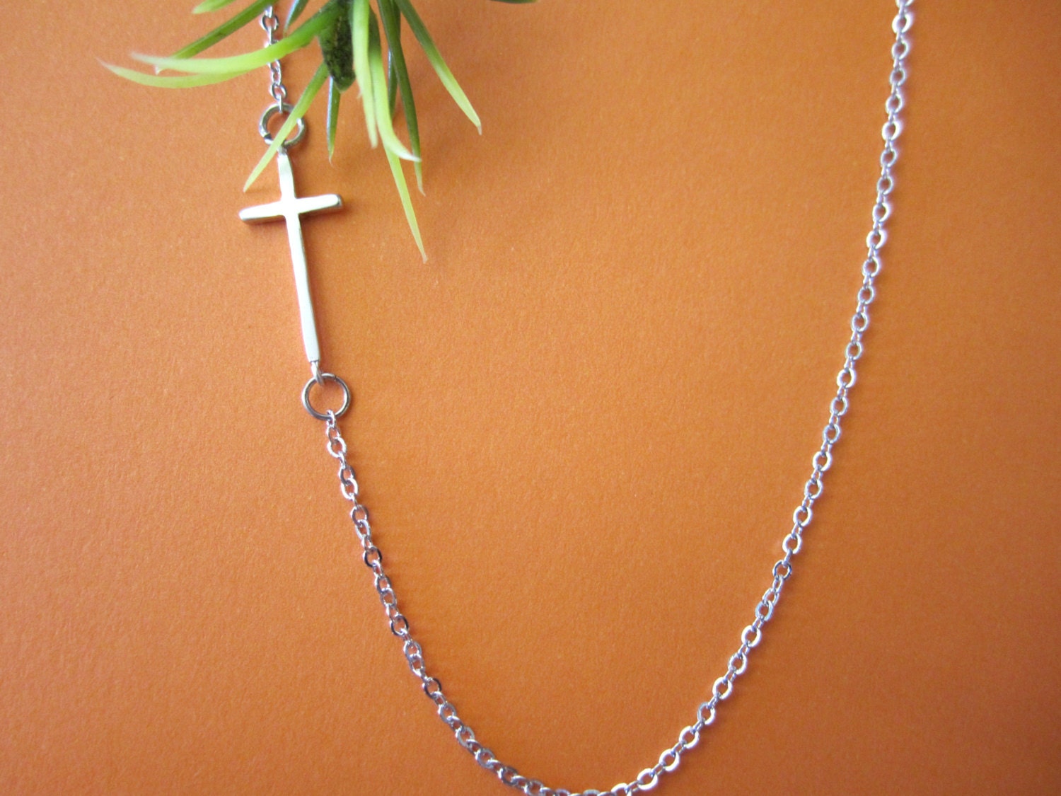 Sideways cross on Sterling Silver chain necklace..simple handmade jewelry, tiny, everyday, bridal jewelry, wedding, bridesmaid gift