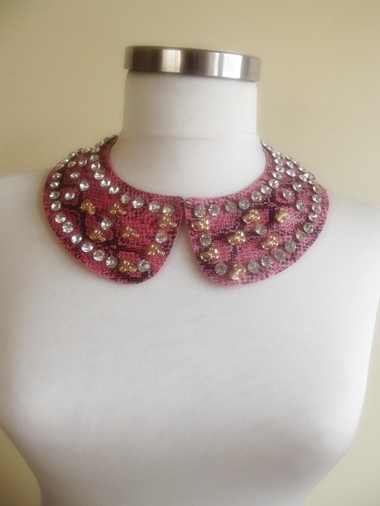 detachable imitation leather peter pan collar necklace beads bridal wedding christmas gift for her pink nr. 42