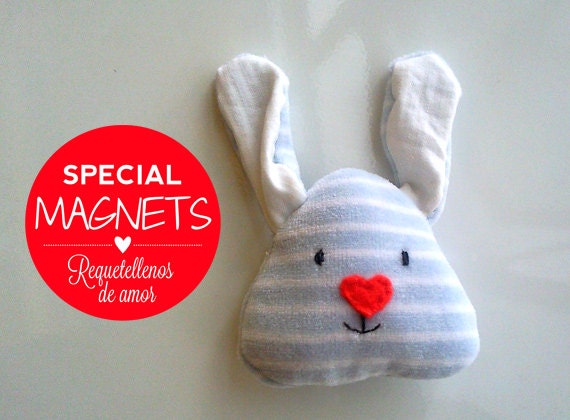 Handmade fridge magnet stuffed cute bunny plushie eco friendly CIJ