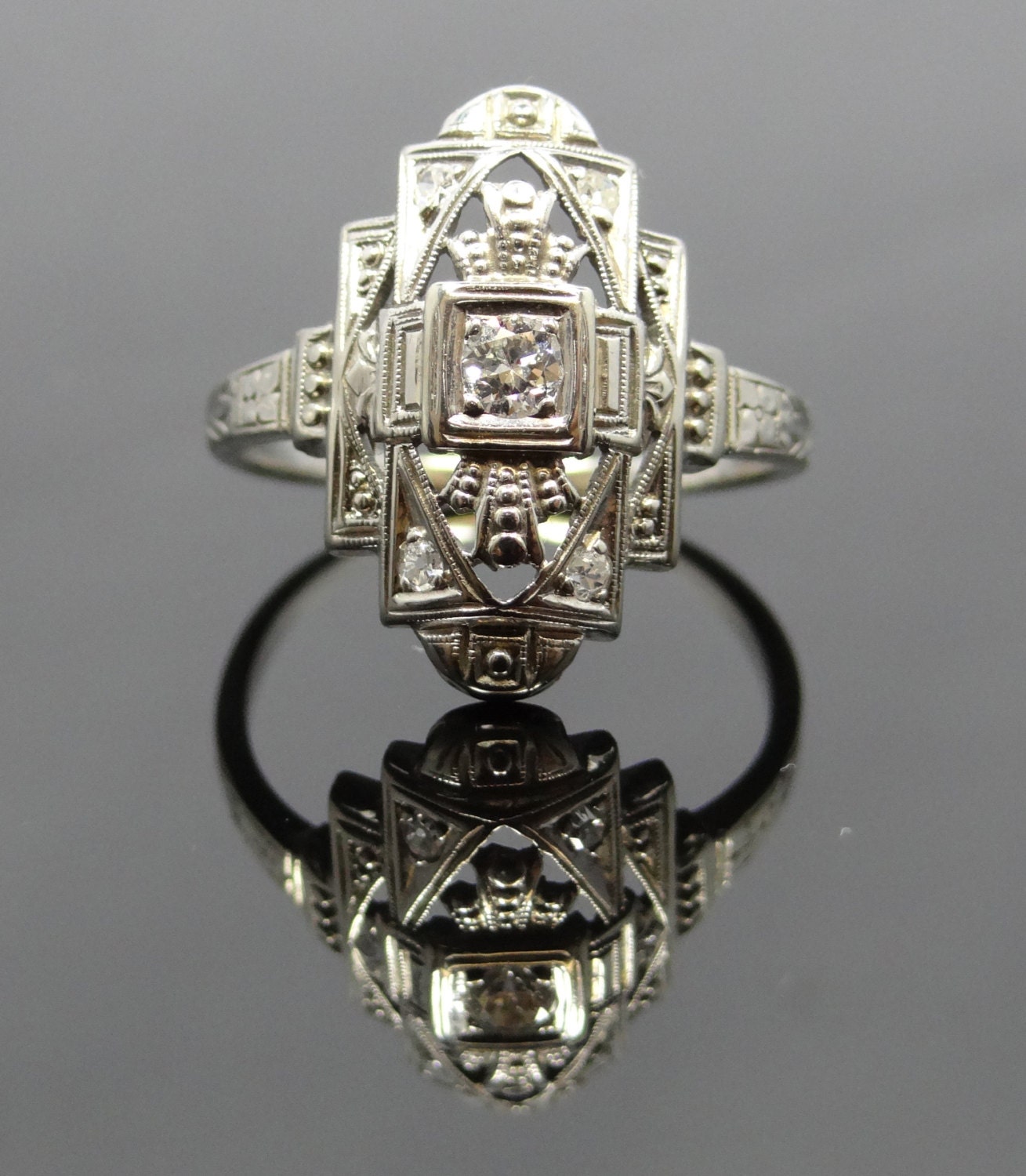 Amazing Geometric Art Deco 18K Filigree Diamond Dinner Cocktail Ring - RGDI210P