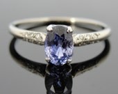 White Gold Art Deco Enagement Ring with Purple Ceylon Sapphire RGSA521D