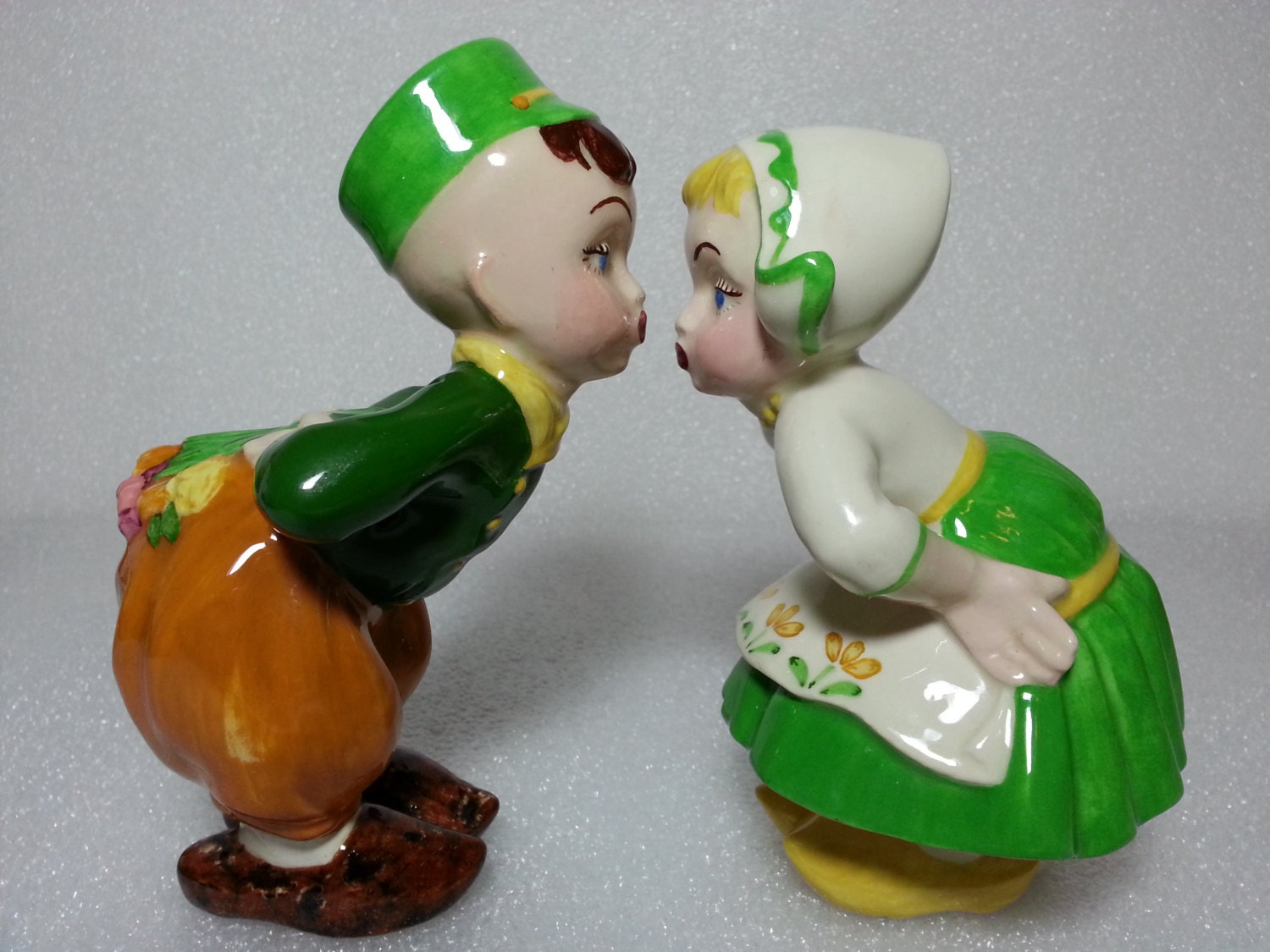 Vintage Kissing Dutch Boy and Girl Hand Painted Figurines