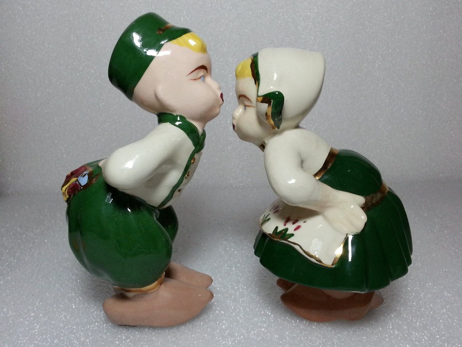 Vintage Hand Painted Kissing Dutch Boy and Girl Figurines