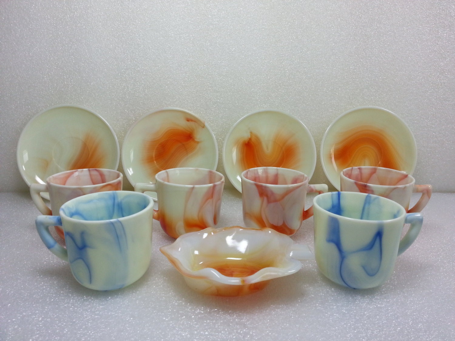 11 Piece Vintage Miniature Akro Agate Swirl Assorted Child's Play Set