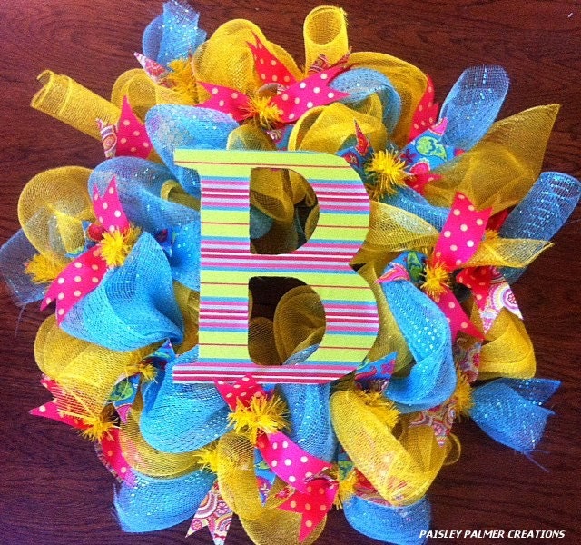 Bright Summer Striped Initial Wreath