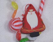 Santa Claus Christmas Holiday Ornament Hand Tole Painted Wood Wooden Artisan Signed Nikki 1990
