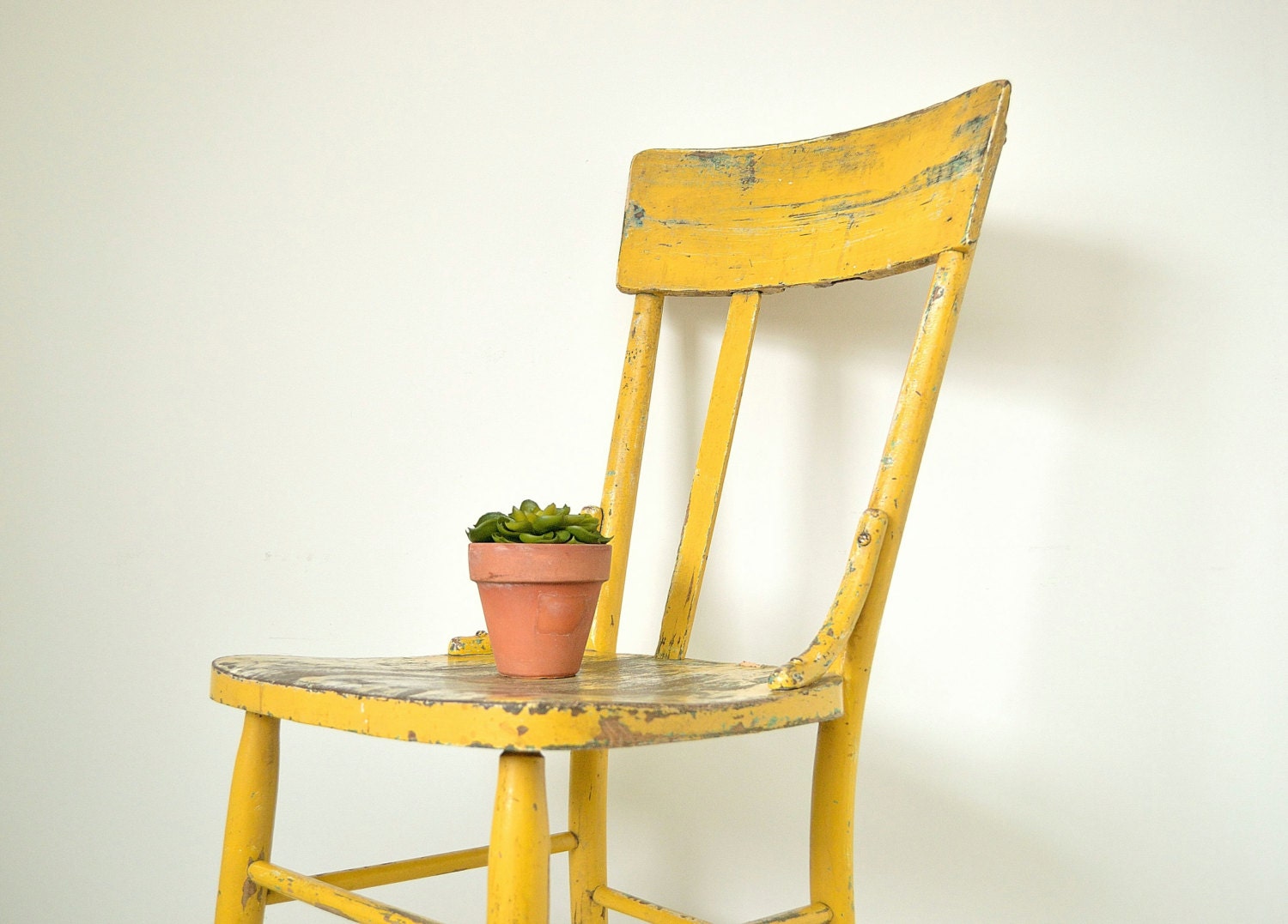 vintage rustic wooden chair - plant stand - porch decor
