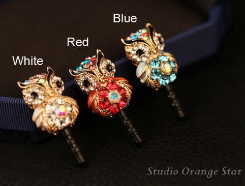 1PC Bling Crystal Owl Earphone Charm Cap Anti Dust Plug for iPhone 5, iPhone 4, Samsung S3, Nokia