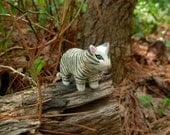 Zebra Cat Hand Sculpted Clay Miniature Animal Totem Figurine