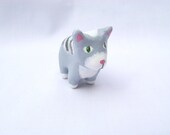 Mouse, the Gray Striped Kitten Hand Sculpted Clay Miniature Animal Totem Figurine