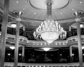 Travel Photography - Rhapsody Chandelier, 8x12 Fine Art Print - Romantic, Ship, Crystal, Architecture Photography, Black and White
