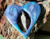 Heart necklace dangling wing polymer clay pendant valentines day