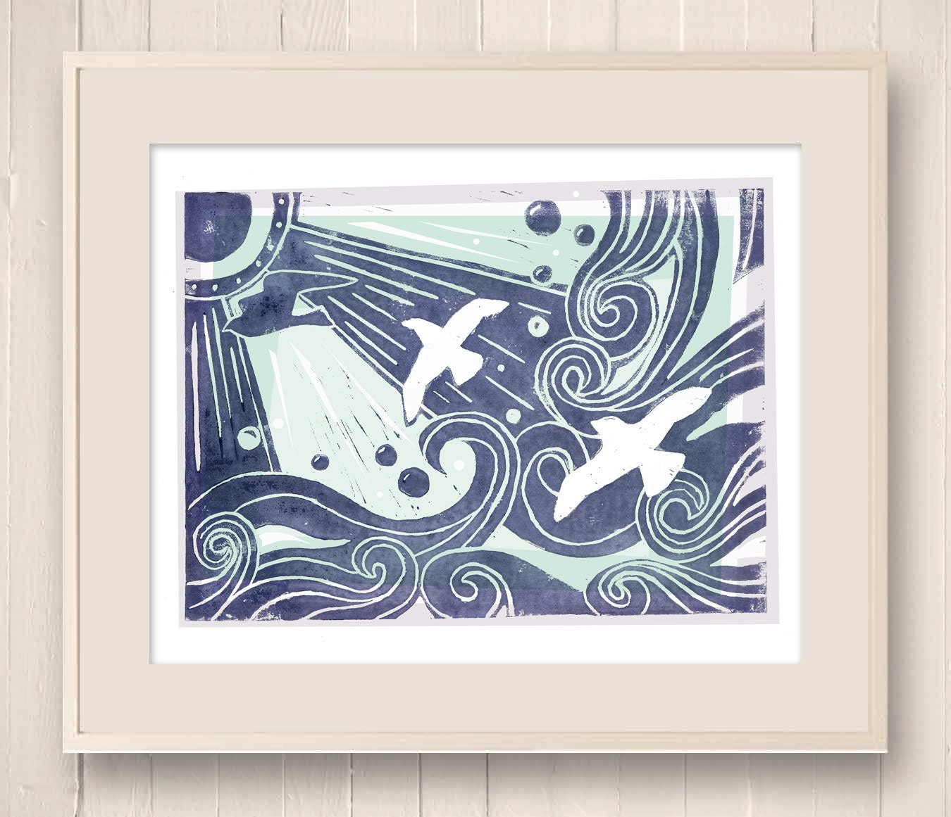 Seagulls in the Waves Illustration  (A4 digital print).