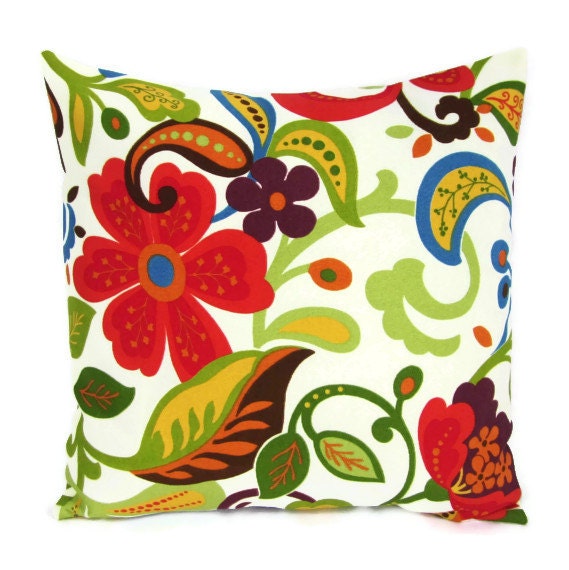 18x18 Throw Pillow Cover Indoor Outdoor Flower Retro Home Decor Decorative Teal Turquoise Purple Orange Coral Brown Yellow Green