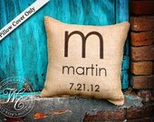 BURLAP PILLOW Personalized Wedding Gift - PILLOW with Monogram, Family Name &  Established Date