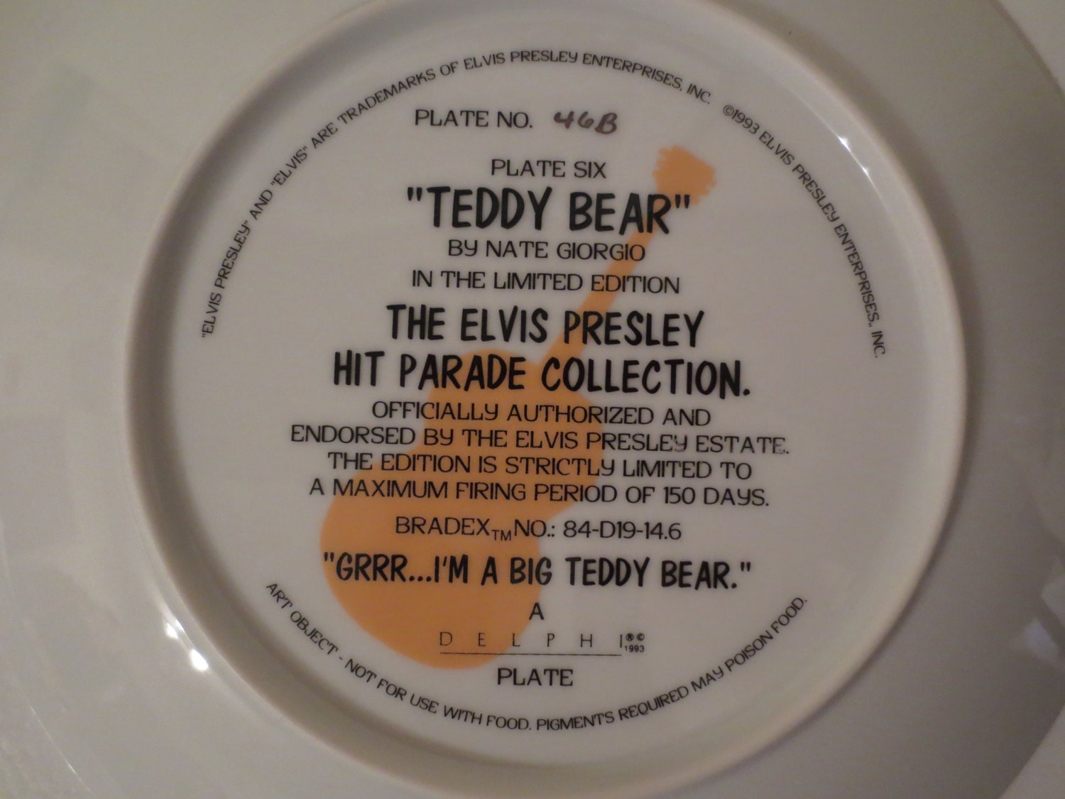 Elvis Presley "Teddy Bear" Collector Plate by Delphi, Elvis Memorabilia, 1993, Elvis Presley Hit Parade
