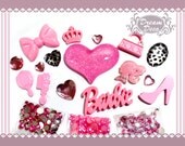 Pink Kawaii Large Dazzling Heart  Bling Decoden Flatback Kit DIY cell phone case Cabochon Deco Set Kit with rhinestones DS677