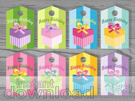 Happy Birthday Colorful Gift Tags Printable Gift Wrap Label Spring Candy Colors Instant Download Il_570xn
