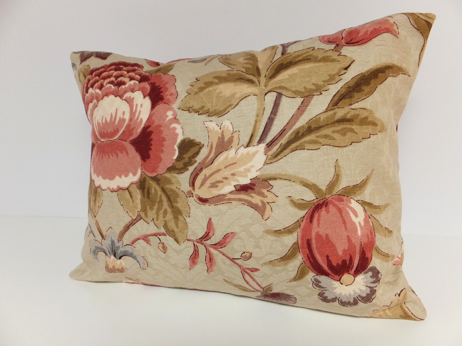 Pillow Cover. Floral Pillow Cover. Vintage Braemore Fabric. Light Tan Pillow. Housewares. Home Decor