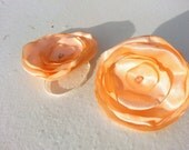 Baby Barefoot Sandals-Handmade Coral Peach Color Satin Flower on Ivory Skinny Elastic Embellished with Clear Peach Beading