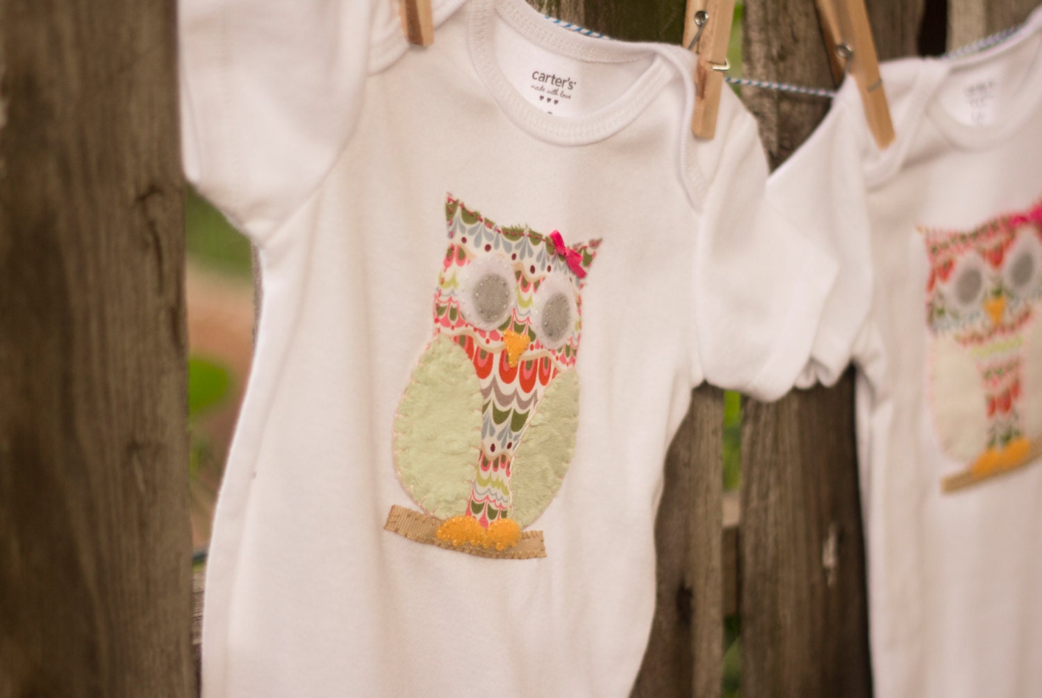 Hand-Embroidered Applique Owl Bodysuit