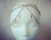 Romantic GYPSY Rhinestone Feather Grecian Beach Summer 2013 Wedding Headpiece Gold Chain Head Chain Hair Jewelry Turban Coachella