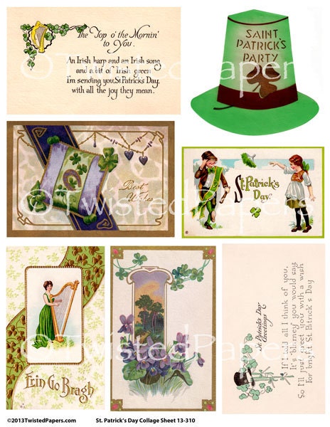 Twisted Papers Vintage Digital Victorian/Edwardian/Mid-Century St. Patrick's Day Collage Sheet 13-310
