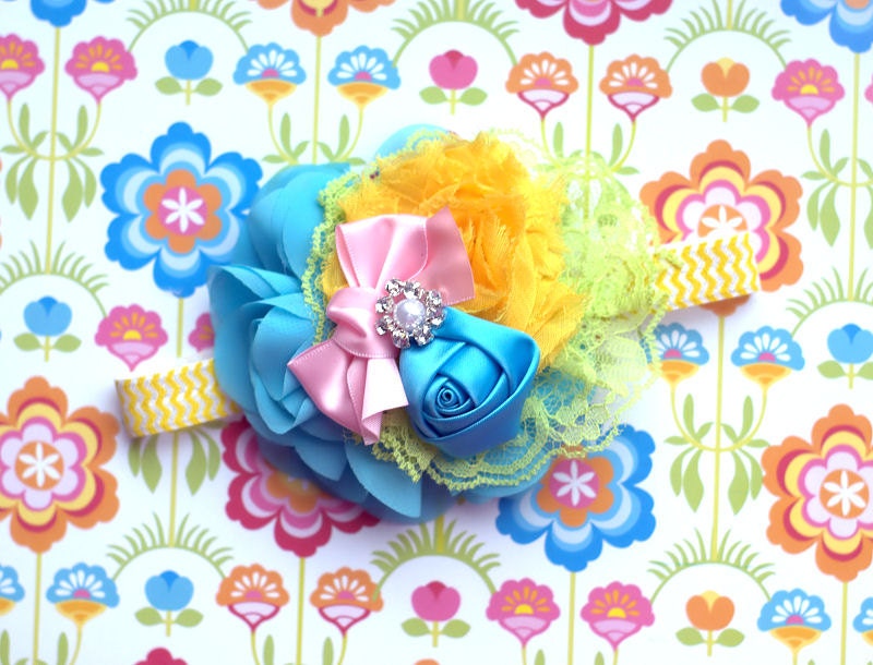 Showers of Flowers Shabby Chic Spring Hair Bow or Headband for Little Girls Easter Fancy, Wedding, Baby Photo Prop Il_170x135
