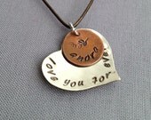 Personalized Silver Heart and Copper Disc Necklace, Love You Forever, for Kids' Names, Husbands, Wives, Grandparents, Family