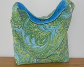 Slouch Bag, Purse, Tote, Shoulder Bag Green and Blue Paisley Padded and Lined