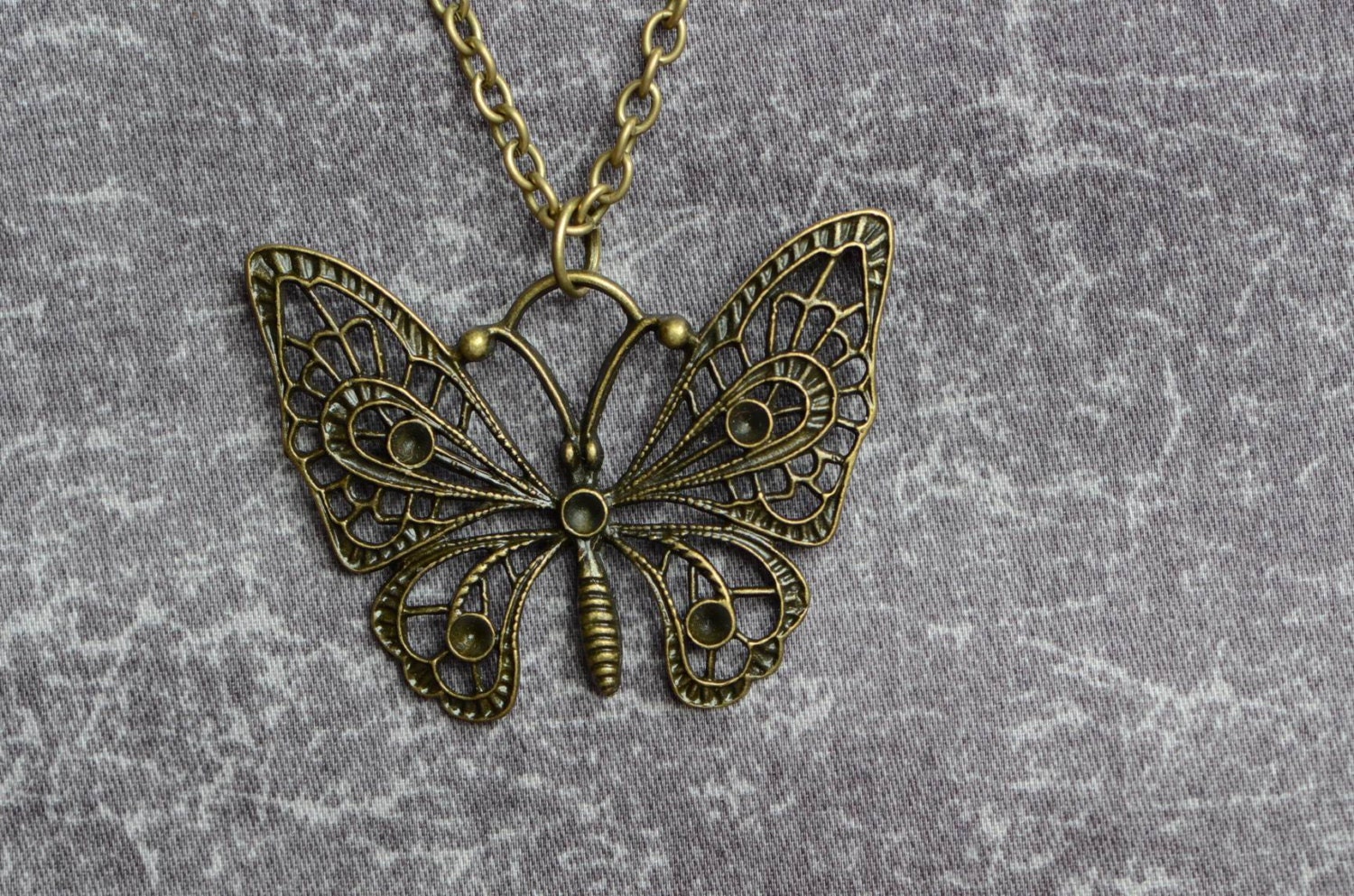 Antique Bronze Necklace , Metal Necklace , Charms Pendant Necklace Jewelry , Chain Necklace , Pendant  Butterfly 45x35mm ,