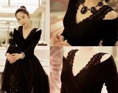 Cocktail Skirt French black Pleated Chiffon Rhinestone Garden Party Wedding Prom Dress(248)