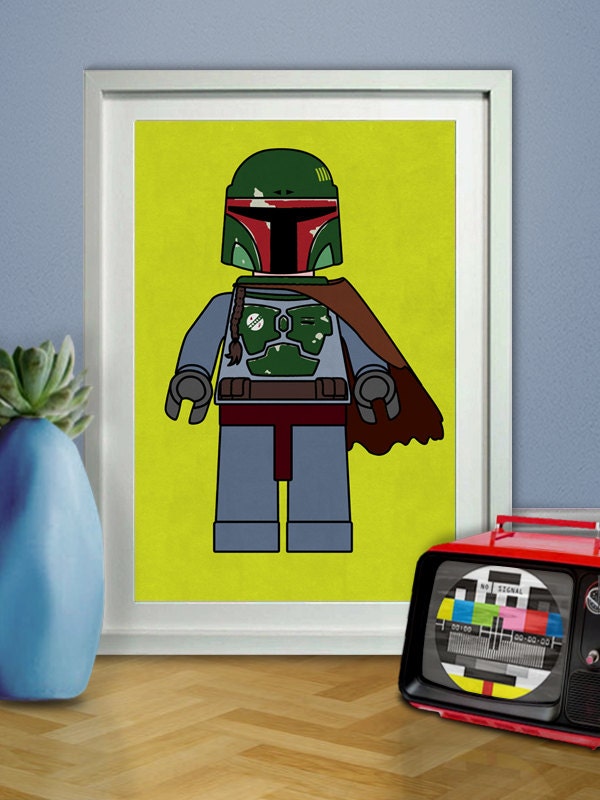 Lego Star Wars Poster, Boba Fett Art Print, Minifig Printable, Cult Classic, Vintage Inspired, Digital Download, Geeky, Movies, Nerdy