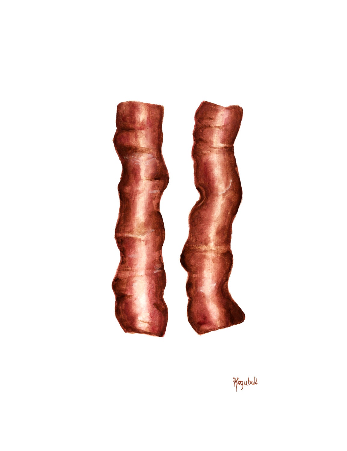 Bacon Watercolor Painting Print Giclee Fine Art Archival Original Painting Slices Still Life Breakfast Food Kitchen Art Home 8 1/2 x 11