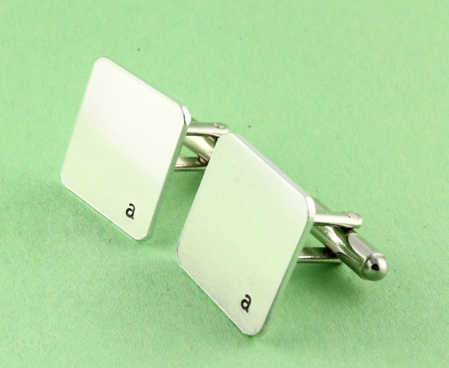 Initial or Monogram Cufflinks - Custom Hand Stamped Square Cuff Links
