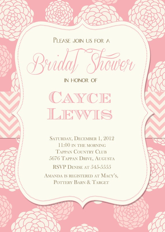 Pink and Cream Chevron Floral Bridal Shower Invitation - Printable Il_170x135