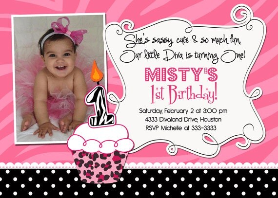 Little Diva Pink & Black Cupcake Birthday Party Invitation - Printable Il_570xn