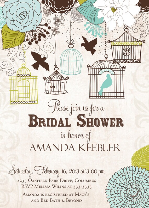 Floral Birds & Bird Cages Bridal Shower Invitation - Printable Il_570xn