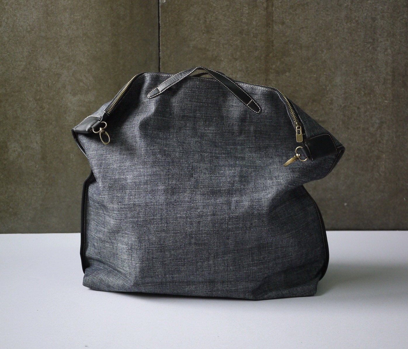 Hip Boho Dark Blue Denim Cotton Canvas Women Bag Handbag Tote/ Shoulder Bag/ Travel Bag/Everyday Bag/ Diapers Bag/Market bag - B014