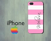 Pink Stripe Personalized iPhone Case - Apple iPhone 4 Case or iPhone 5 Case - RUBBER iPhone 4S case