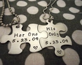 Personalized Puzzle Piece Necklace Duo - Her One/ His Only - Hand Stamped Stainless Steel SHIPPED in 10-14 Days, SHIPPING TIME 3-5 Days