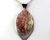 sterling silver stone set pendant, necklace, Stunning Red Crazy-Lace Agate stone- Bezel set in unique handmade sterling silver Pendant