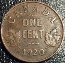 1920 small Canadian cent large date, EF/AU