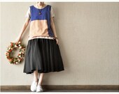 Spring And Summer  Rice White And Blue Sleeveless Loose Women  Clothing Vest