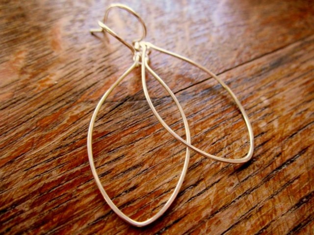 EASTER SALE Silver Hoop Earrings Leaf Oval Sterling Silver Handmade Hoop Earrings Minimalist Jewelry Simple Delicate Hoops Dangle Earrings
