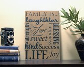 ON SALE 12x16 Family is Laughter Love Strength - Rustic Home Decor Sign